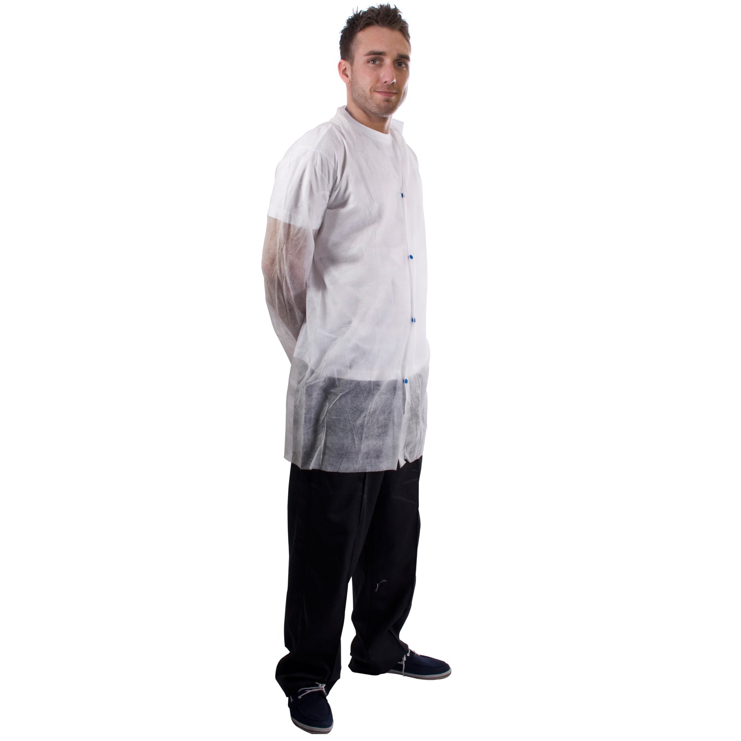 Non Woven Visitor Coats With Popper Fastening - 50 Pieces