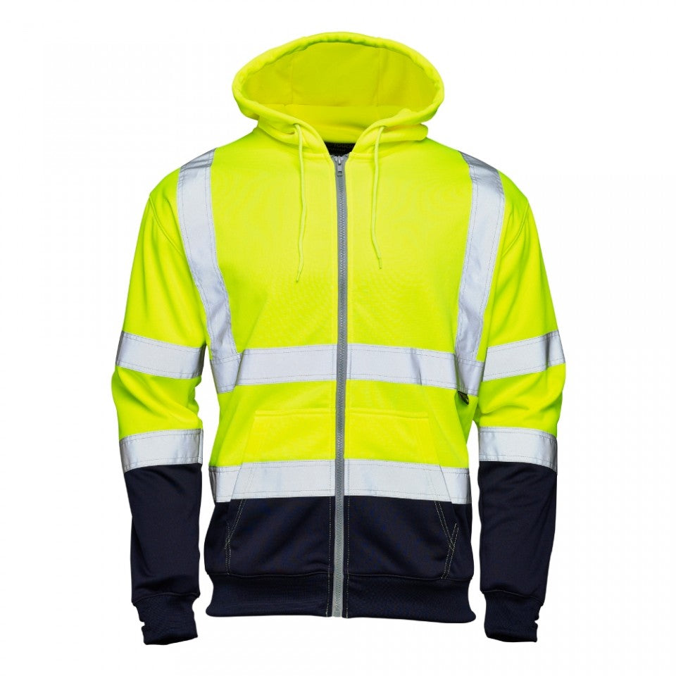Hi Vis 2 Tone Hooded Zipped Sweatshirt-Yellow/Navy