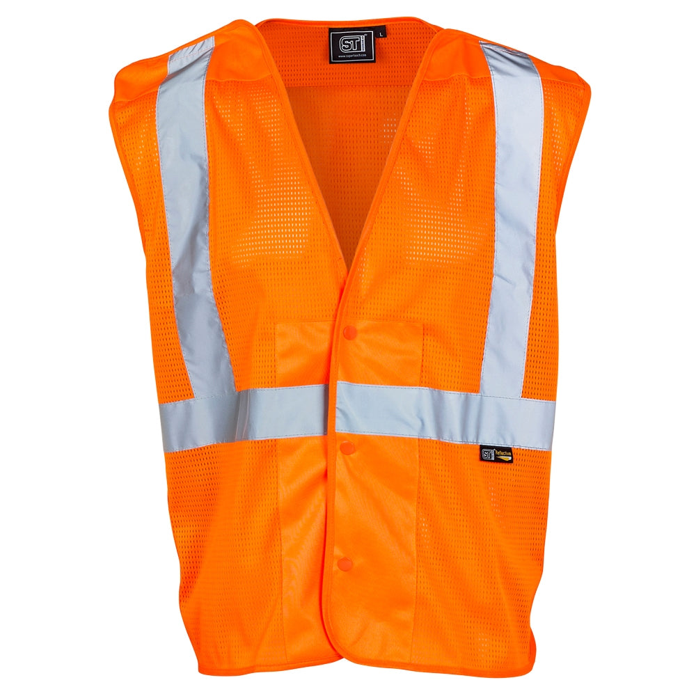 Hi Vis Polyester Mesh Vest Orange - Popper Fastenings - Class 2