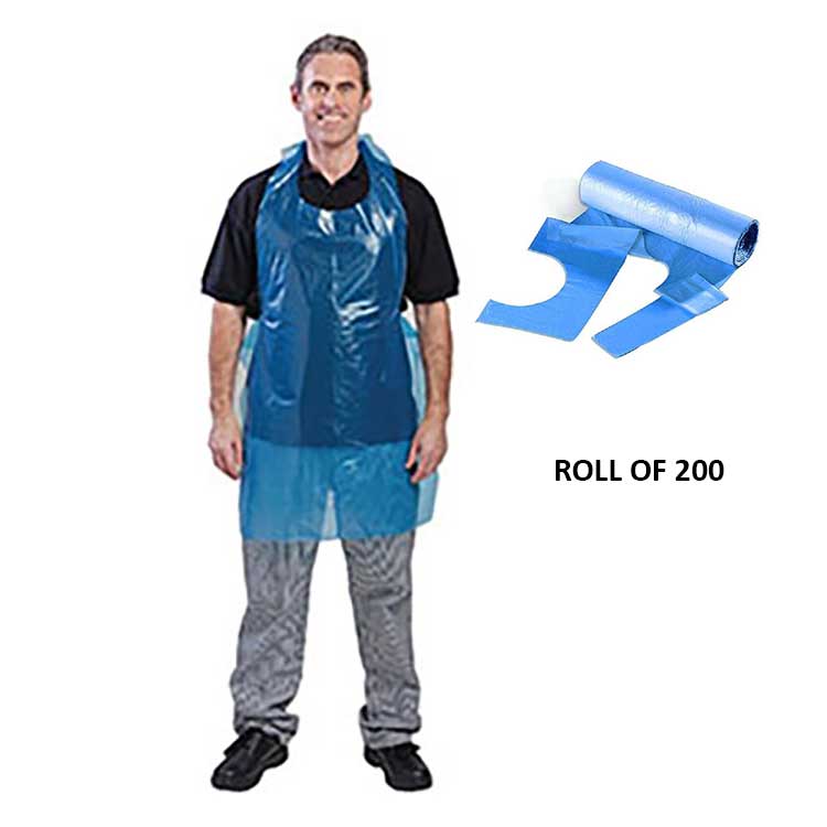 blue disposable aprons on a roll