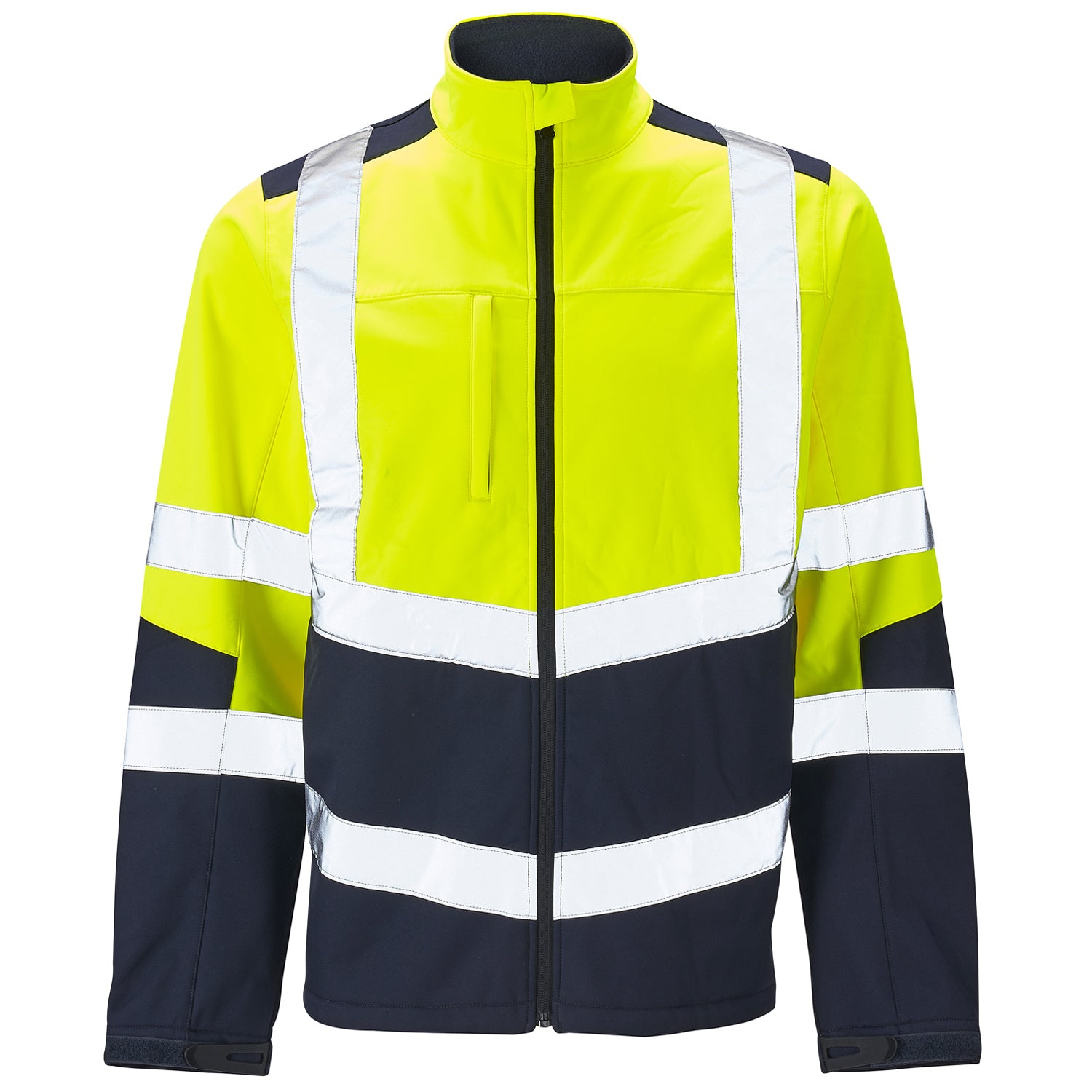 Hi Vis Two Tone Soft Shell Jacket - Yellow/ Navy - Shower Resistant