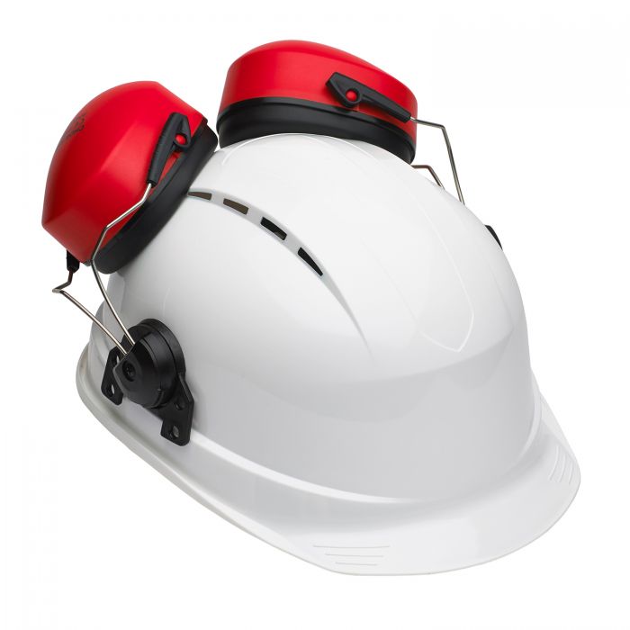 red helmet mounted ear defenders