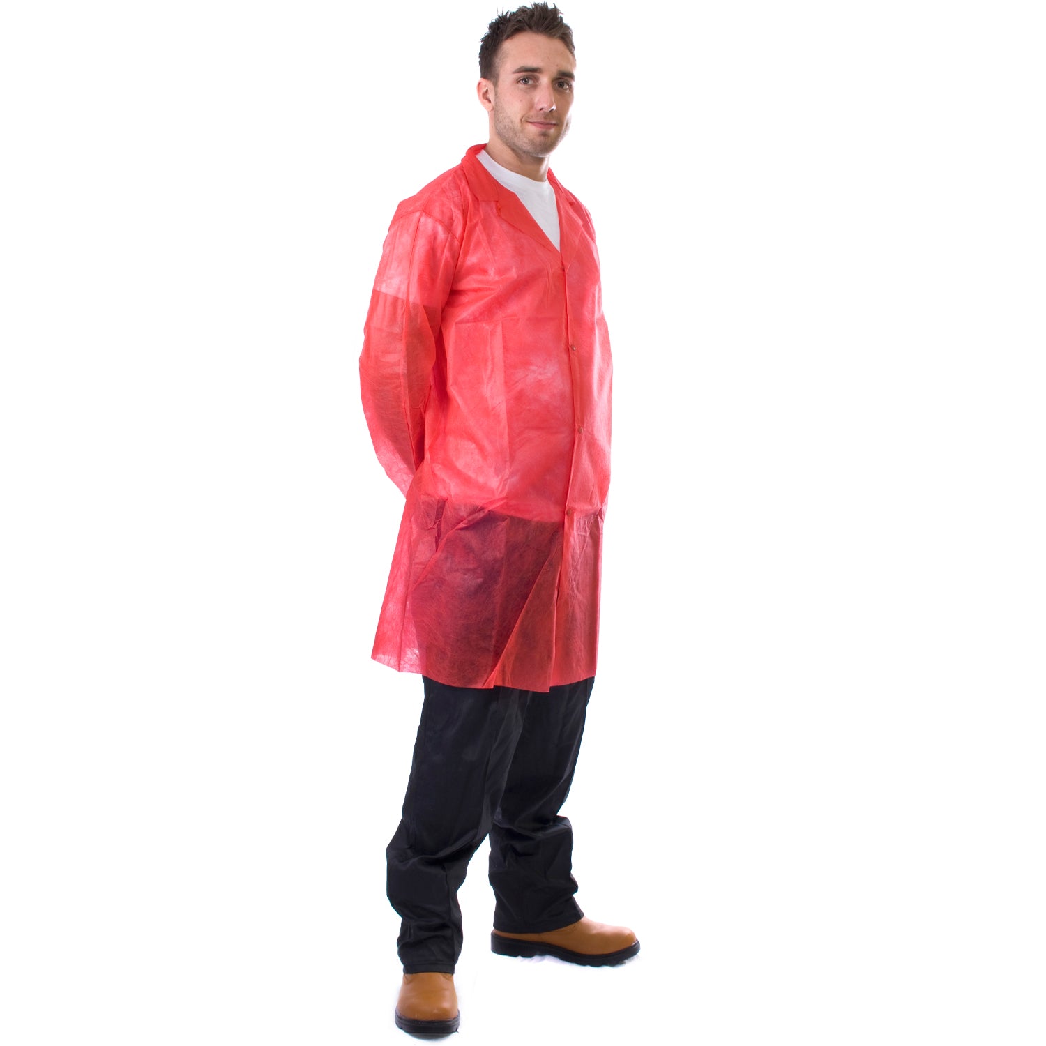 Non Woven Visitor Coats With Popper Fastening - 50 Pieces