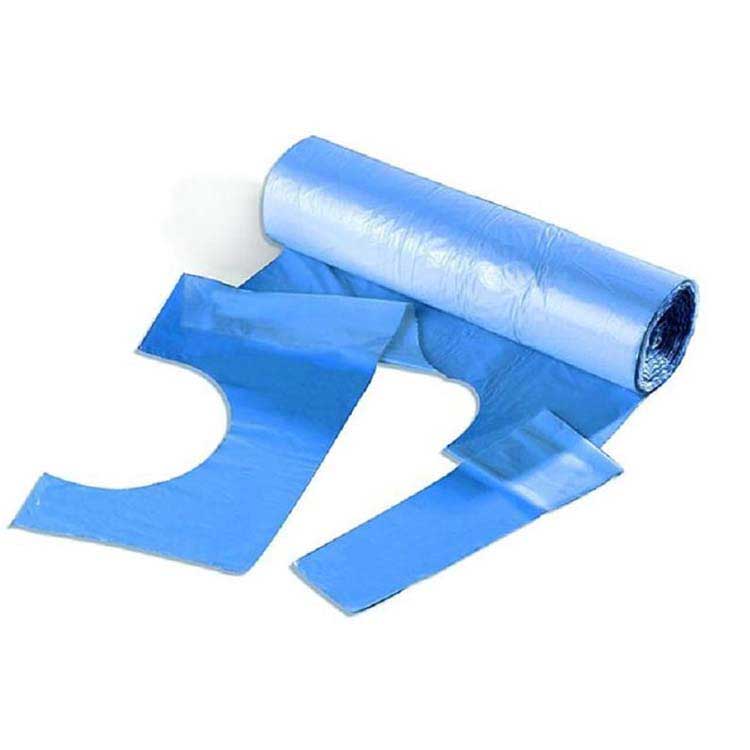 blue disposable aprons on a roll