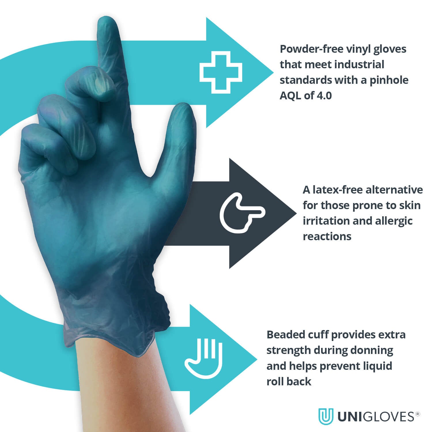 Unicare Powder Free Blue Vinyl Gloves (100 In box)