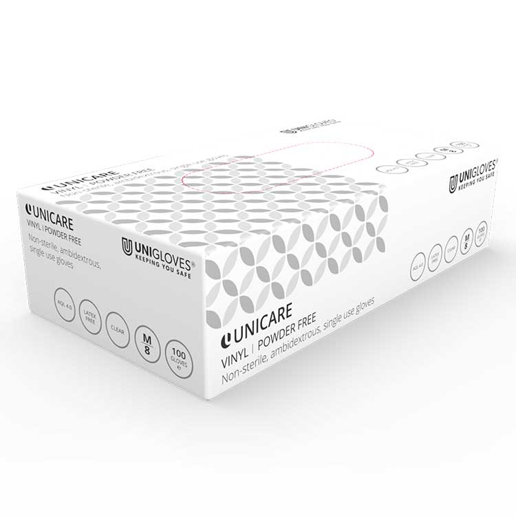 clear powder free vinyl gloves from unicare
